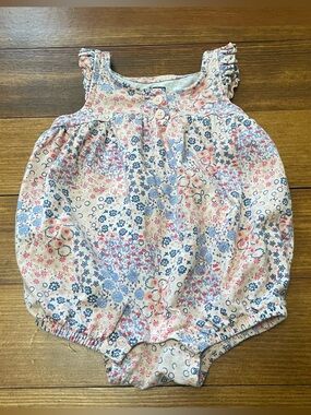 Tea Collection Pink & Blue Floral Bubble Romper Size 0-3 Months